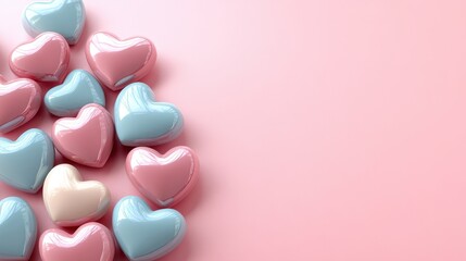 Fototapeta premium Colorful Collection of Glossy Heart-Shaped Candies in Pastel Shades Creating a Romantic Atmosphere