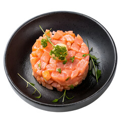 Salmon tartare in dish isolated on transparent background