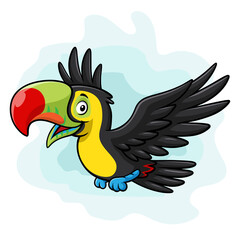 cartoon happy toucan bird flying