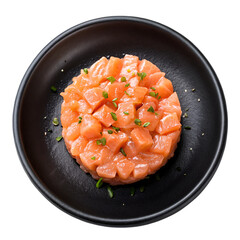 Salmon tartare in dish isolated on transparent background