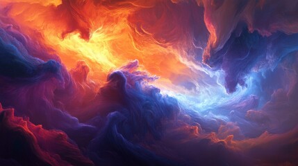Fototapeta premium Abstract Colorful Clouds in Dramatic Orange and Blue Swirl