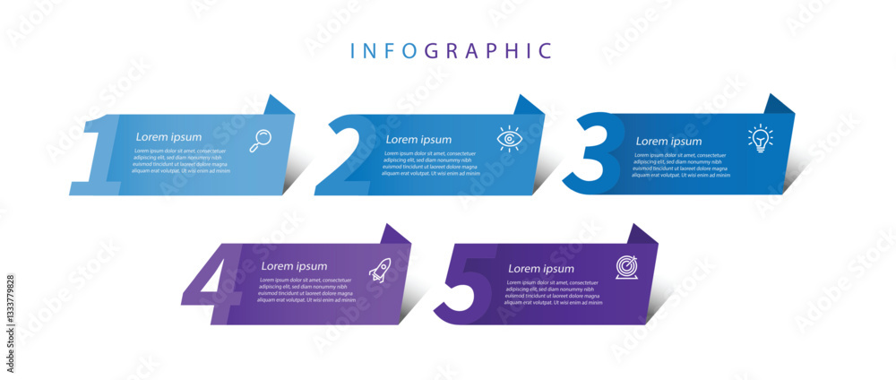 Poster 5 process paper style infographic template vector