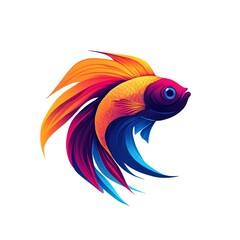 Obraz premium A Vivid Betta Fish, a Masterpiece of Colorful Design, Swims Gracefully Against a Pure White Background