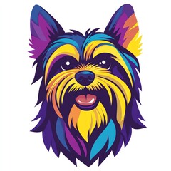 Naklejka premium Vibrant Yorkie Portrait A Colorful, Stylized Canine Headshot, Full of Joy and Playfulness