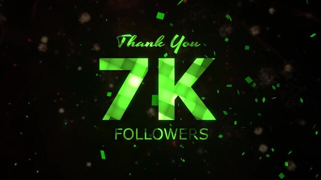 7K Followers celebration animation, 7000 followers thank you video, fireworks, confetti party effects, social media milestone motion graphics animation, celebrating 7K followers