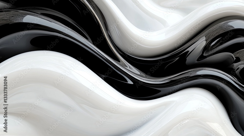 Poster elegant flowing patterns of black and white abstract design