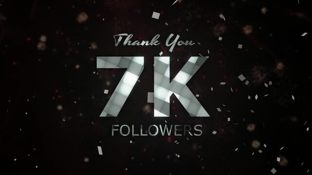 7K Followers celebration animation, 7000 followers thank you video, fireworks, confetti party effects, social media milestone motion graphics animation, celebrating 7K followers