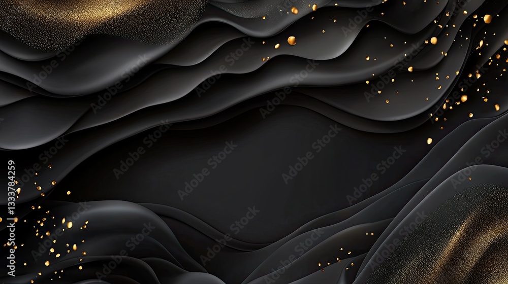 Poster elegant black and gold abstract background with flowing waves and texture