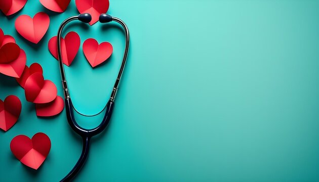 A stethoscope with red hearts around it, celebrating National Nurses Day and honoring healthcare professionals - Powered by Adobe