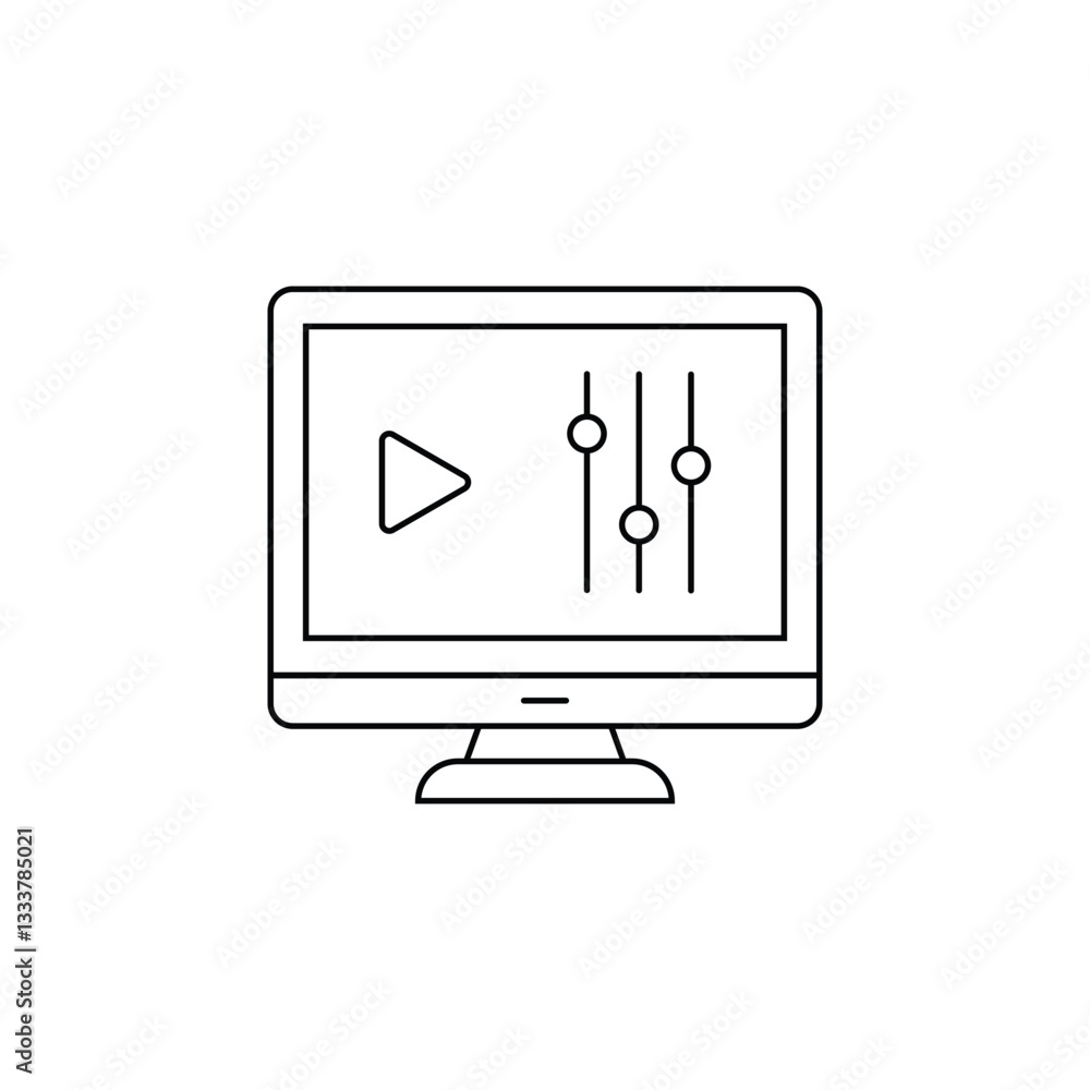 Poster web analytic information on computer screen line icon. statistic charts for planning and accounting,