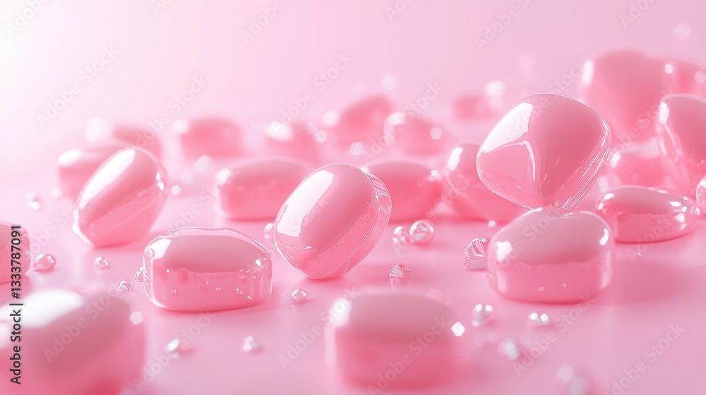 Aufkleber a captivating array of shiny pink gems and droplets on a soft pink background
