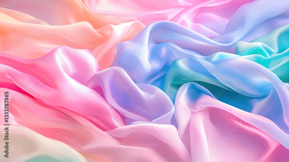 Poster soft colorful satin fabric in gentle waves and flowing patterns