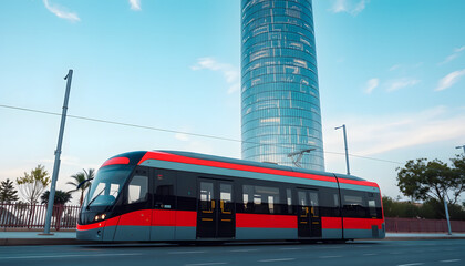 Modern Tram in Urban Setting: A Glimpse of City Transport Innovation