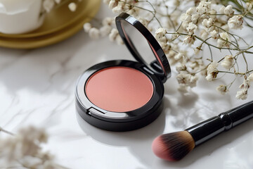 make up brushes and blush powder