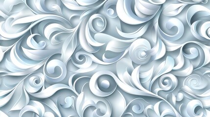 Abstract Swirling Floral Pattern in Light Blue and White.