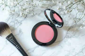 make up brushes and blush in powder
