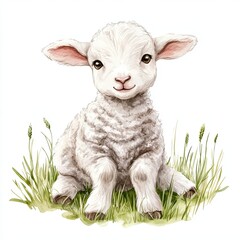 Playful Baby Lamb in Meadow Watercolor Design Isolated Illustration
