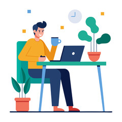 Businessman working on laptop illustration isolated on transparent background 