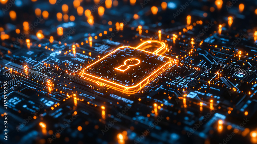 Poster cybersecurity service concept of motherboard and safety authentication network or ai regulation laws