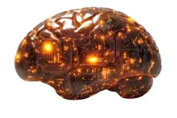 A Glowing Human Brain, A Fiery Network Of Circuits Pulsating With Digital Energy, Representing The Power And Mystery Of The Human Mind In A 3d Render Isolated on Transparent Background