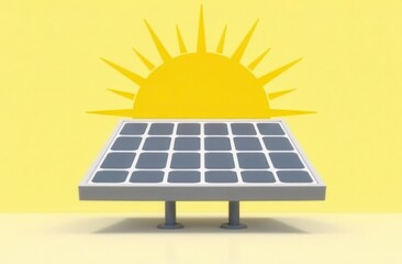 Solar energy and sustainability concept with sun and solar panel for eco-friendly designs