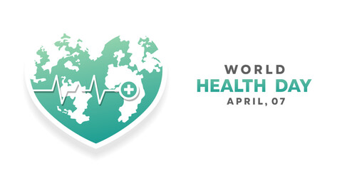 World Health Day. Heart shaped earth and plus icon. Great for cards, banners, posters, social media and more. White background.
