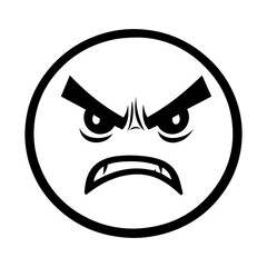 An angry emoji face icon featuring a bold expression with furrowed brows, intense eyes, and a frown. Designed in a modern and expressive style, perfect for digital communication & reactions.