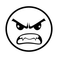 An angry emoji face icon featuring a bold expression with furrowed brows, intense eyes, and a frown. Designed in a modern and expressive style, perfect for digital communication & reactions.