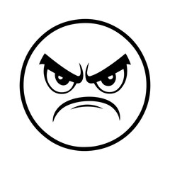 Fototapeta premium An angry emoji face icon featuring a bold expression with furrowed brows, intense eyes, and a frown. Designed in a modern and expressive style, perfect for digital communication & reactions.