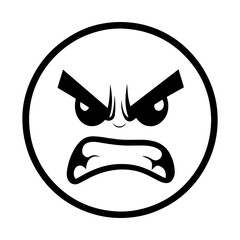 An angry emoji face icon featuring a bold expression with furrowed brows, intense eyes, and a frown. Designed in a modern and expressive style, perfect for digital communication & reactions.