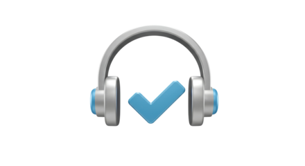 Isolated Silver Headphones with Blue Check Mark - Symbolizing Auditory Approval