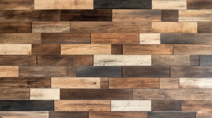 Close-Up View of Rustic Wooden Wall Texture in Various Shades