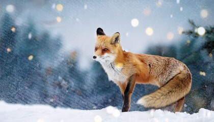 Fototapeta premium abstract christmas fox in winter illustration