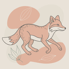 Obraz premium Charming Fox Illustration in Warm Tones with Autumnal Elements
