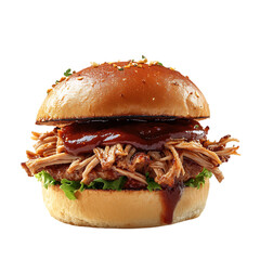 A Juicy Pulled Pork Slider with Tangy BBQ Sauce Isolated on Transparent Background