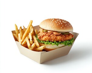 Crispy Fried Chicken Sandwich & Fries in Disposable Box