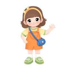 watercolor illustration of Adventure girl playing outside perfect for sticker, icon or kids product