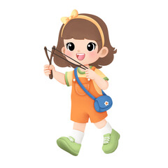 watercolor illustration of Adventure girl playing outside perfect for sticker, icon or kids product