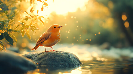 Early bird gets the worm concept with birds in nature waking up at the golden hour of the morning