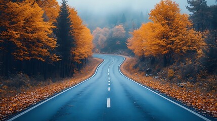 Fototapeta premium Scenic autumn road in forest view background