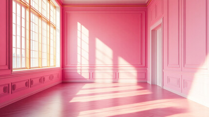 Obraz premium Elegant empty room in pink and golden hues perfect