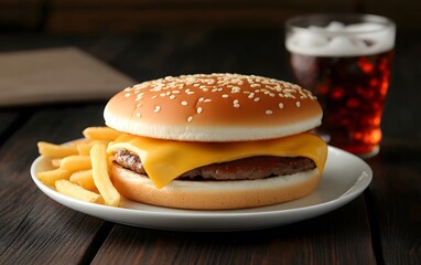 Juicy Cheeseburger with French Fries and Soda