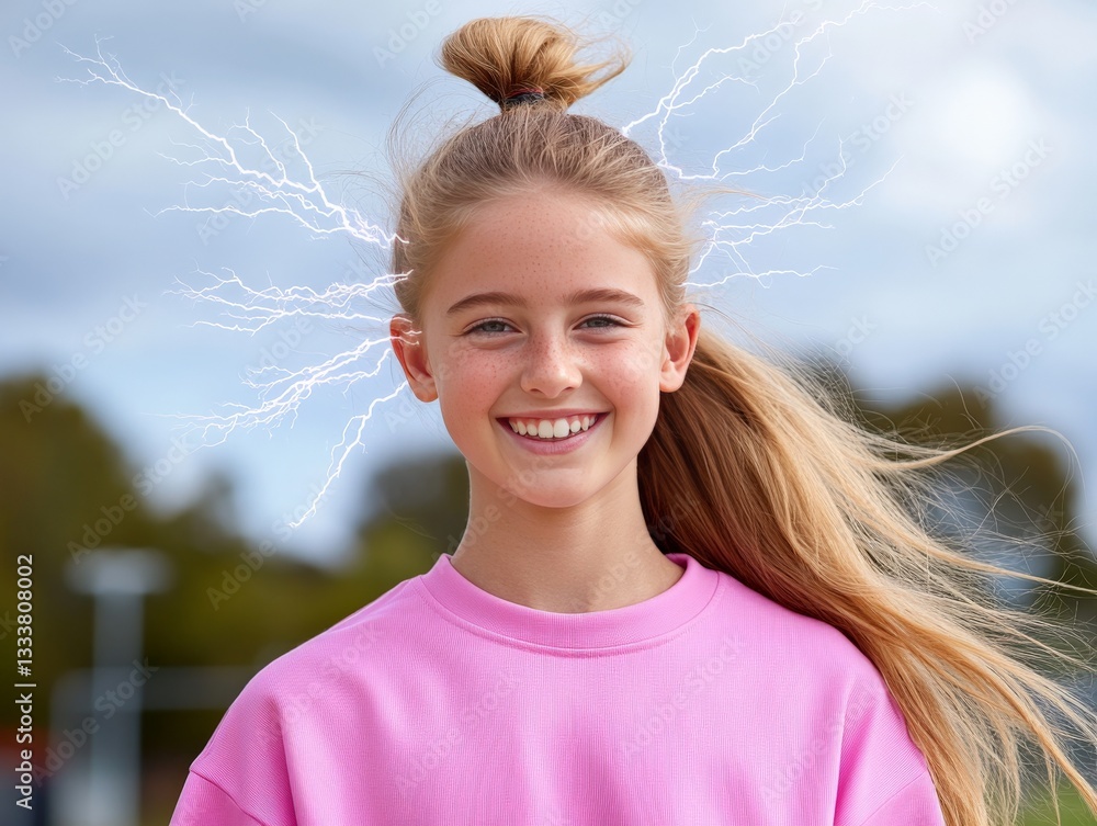 Aufkleber woman in profile with light connections around her head visualizing advanced neural networks, brainp