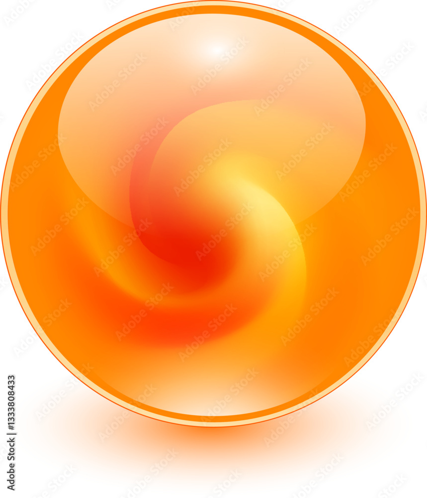 Aufkleber glass ball with abstract spiral shape inside, orange shiny sphere with interesting marble pattern.