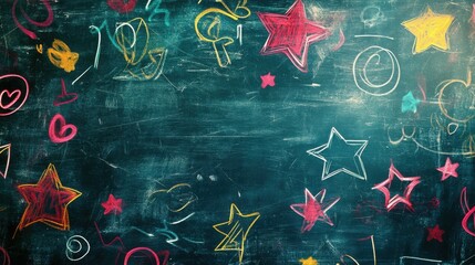 Colorful Chalkboard Background with Fun Stars and Shapes Design