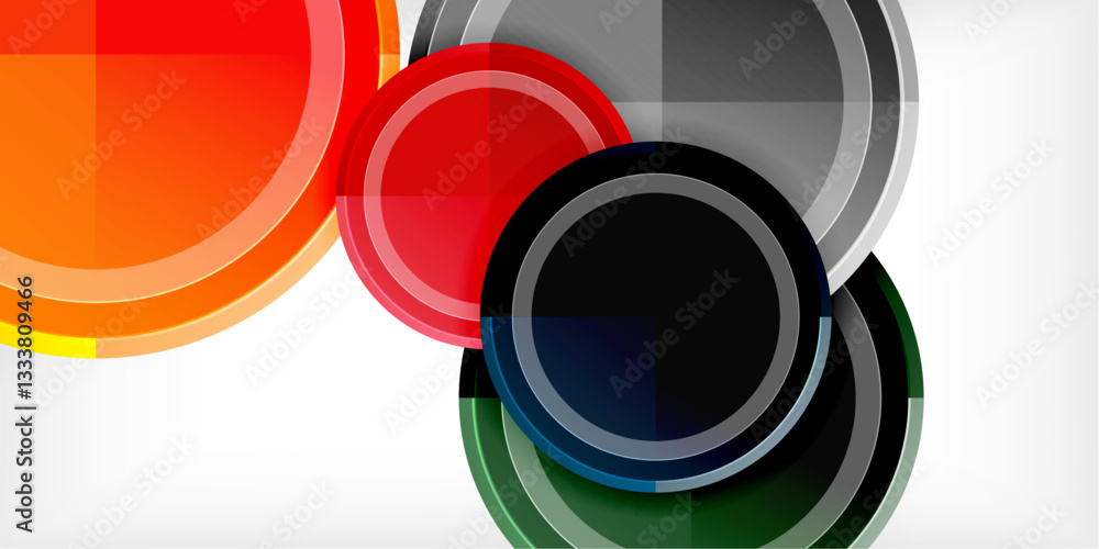 Poster abstract background - multicolored circles, trendy minimal geometric design, vector illustration