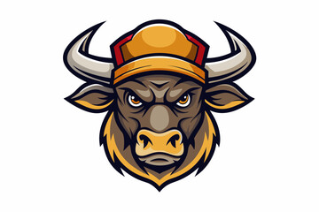 funny bull head with nice cap logo vector