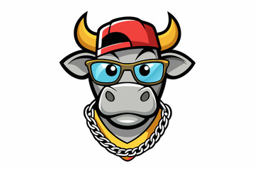funny cow head with summer sunglasses and chain