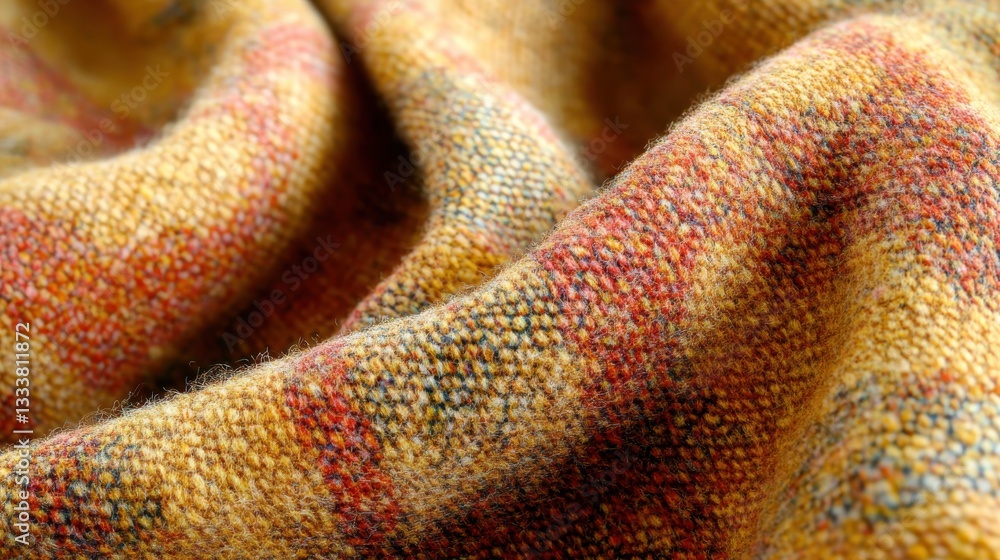 Poster close-up of soft textured fabric with warm colors and patterns