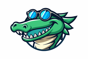funny crocodile head with nice sunglasses logo vector